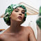 Algodón disponible respirable 100% del ODM del casquillo de ducha de la impresión verde de la hoja para el pelo largo